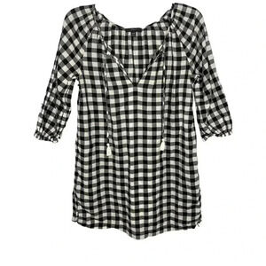J. Crew Buffalo Plaid Black & White Tunic Top
